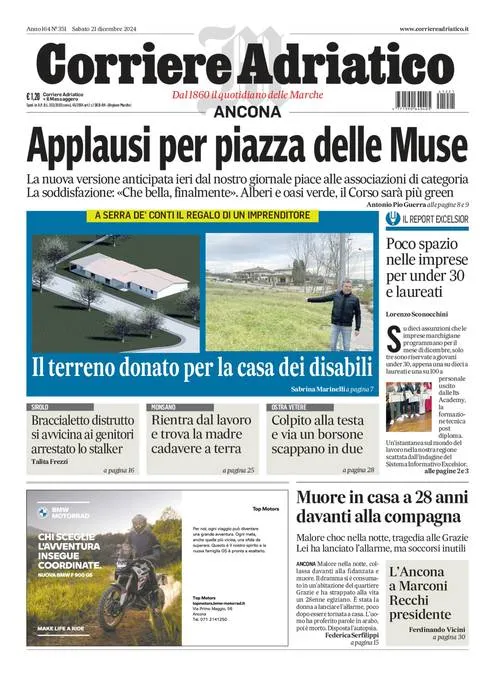 Prima-pagina-corriere adriatico-edizione-di-oggi-21-12-2024